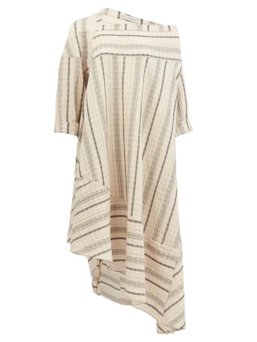Palmer//harding - Off-shoulder Striped Linen-blend Dress - Womens - Beige Stripe
