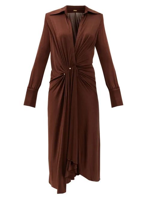 Lorenne V-neck Jersey Dress - Womens - Dark Brown