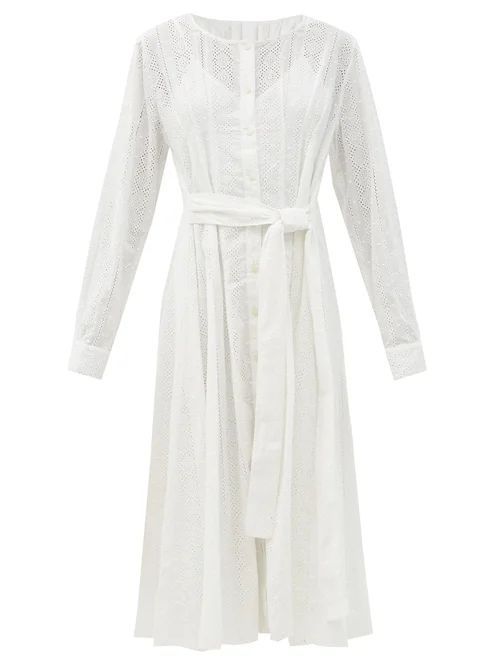 Merlette - Clarendon Embroidered-eyelet Belted Cotton Dress - Womens - White