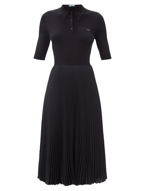 Logo-embroidered Wool-blend Jersey Dress - Womens - Black