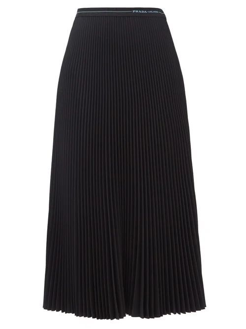 Logo-waistband Pleated Jersey Midi Skirt - Womens - Black