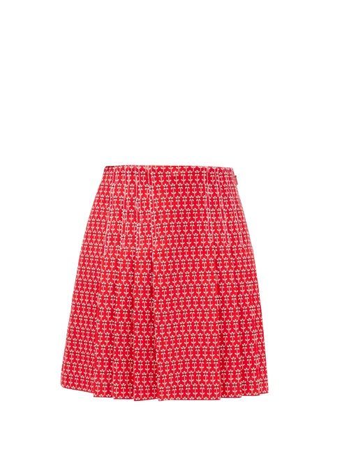 Pleated Floral-jacquard Cotton-blend Skirt - Womens - Red Multi
