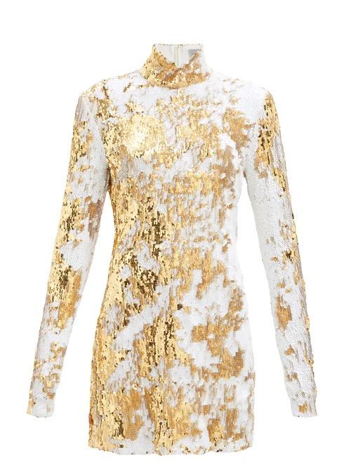 Liona High-neck Sequinned Dress - Womens - Gold