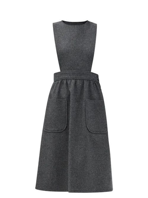 Patch-pocket Wool Pinafore Dress - Womens - Grey