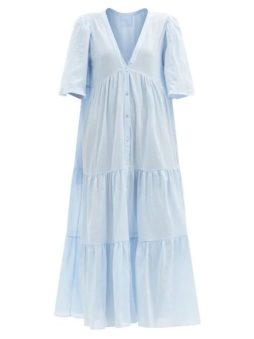 Loup Charmant - Symi Tiered Organic-cotton Maxi Dress - Womens - Light Blue