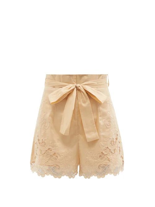 Lulu Broderie-anglaise Cotton Shorts - Womens - Beige