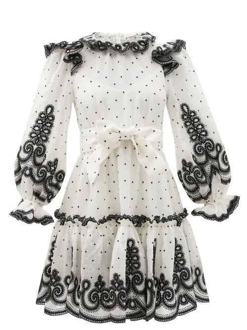 Lovestruck Ruffled Linen-blend Organdy Mini Dress - Womens - White Black