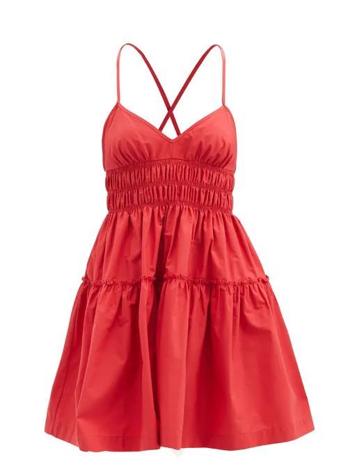 Mia Shirred Cotton Mini Dress - Womens - Red