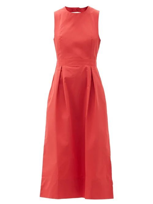 Marjorie Open-back Cotton-poplin Midi Dress - Womens - Red