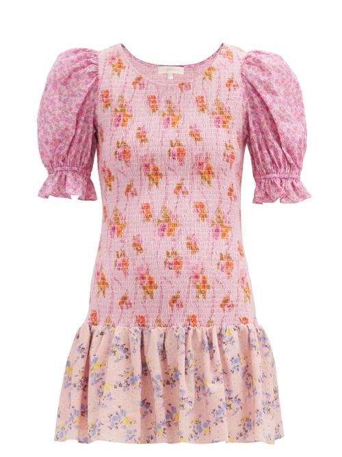 Luppa Shirred Floral-print Mini Dress - Womens - Pink Print