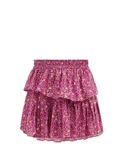 Loveshackfancy - Ruffled Floral-print Cotton-voile Mini Skirt - Womens - Pink Print