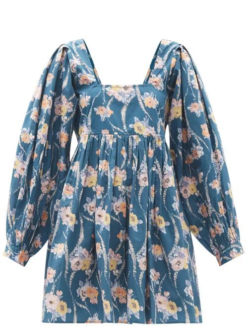 Loveshackfancy - Eaton Floral-print Cotton-poplin Mini Dress - Womens - Blue Print