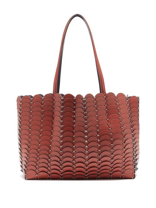 Paco Rabanne - Pacoio Leather-chainmail Tote Bag - Womens - Brown Multi