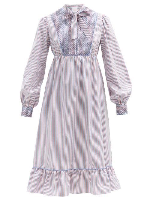 Nadia Striped Cotton-poplin Midi Dress - Womens - Blue Stripe