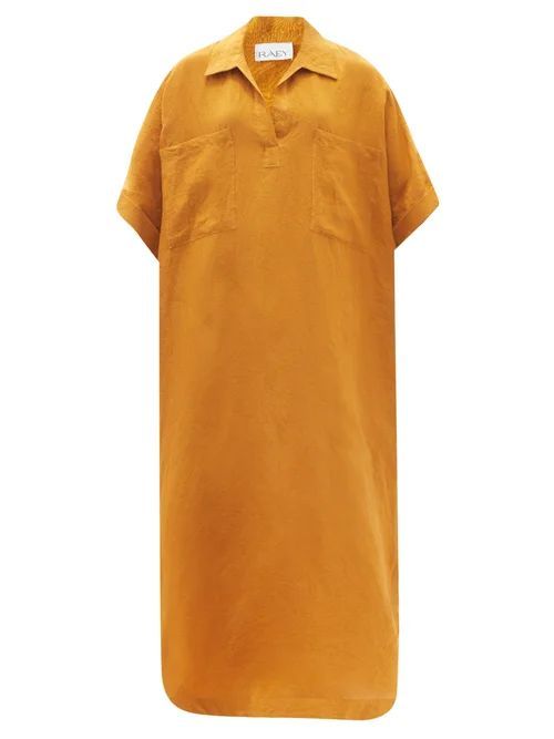 Patch-pocket Linen Smock Dress - Womens - Bronze