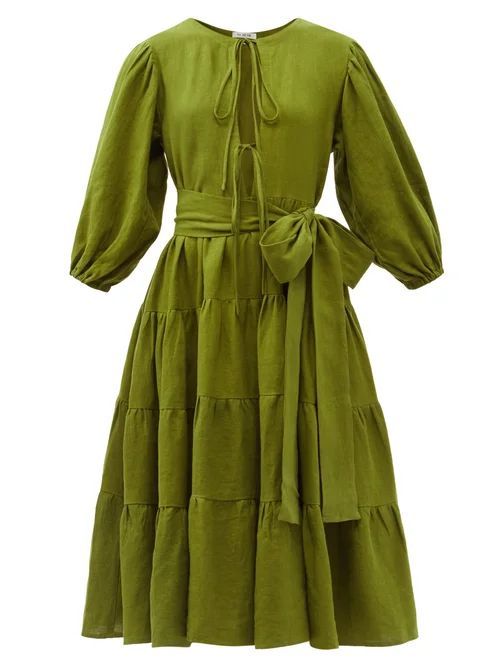 Medina Tiered Linen Dress - Womens - Green