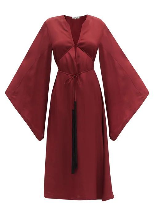 Penelope Kimono-sleeve Bamboo-twill Dress - Womens - Burgundy