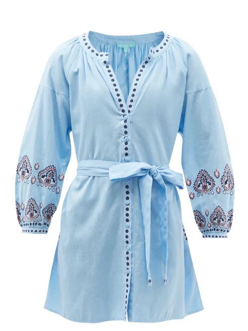Melissa Odabash - Tania Embroidered Cotton-blend Shirt Dress - Womens - Light Blue