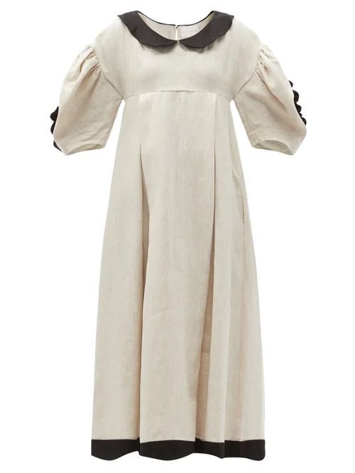 Peter Pan-collar Linen Dress - Womens - Cream Multi