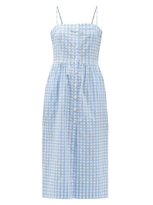 Luisa Button-down Cotton-blend Gingham Dress - Womens - Blue White