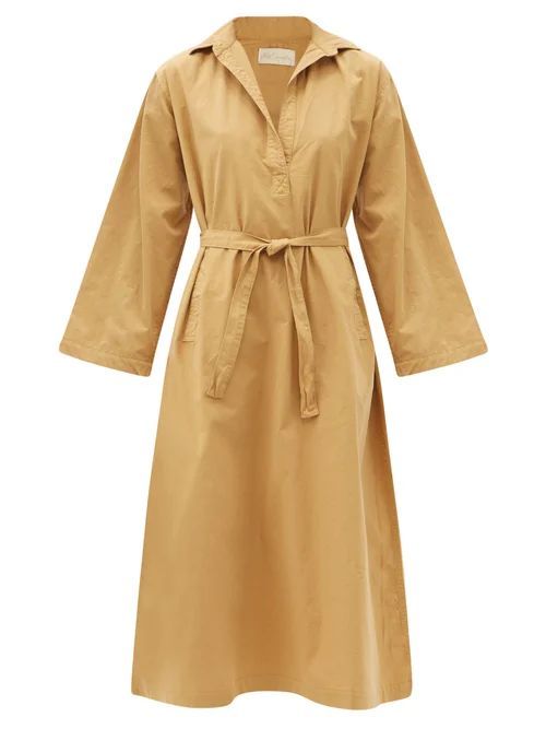 Marina Belted Organic-cotton Shirt Dress - Womens - Camel