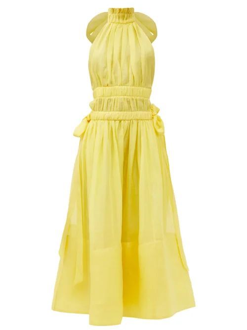 Luminous Open-back Linen-blend Dress - Womens - Yellow