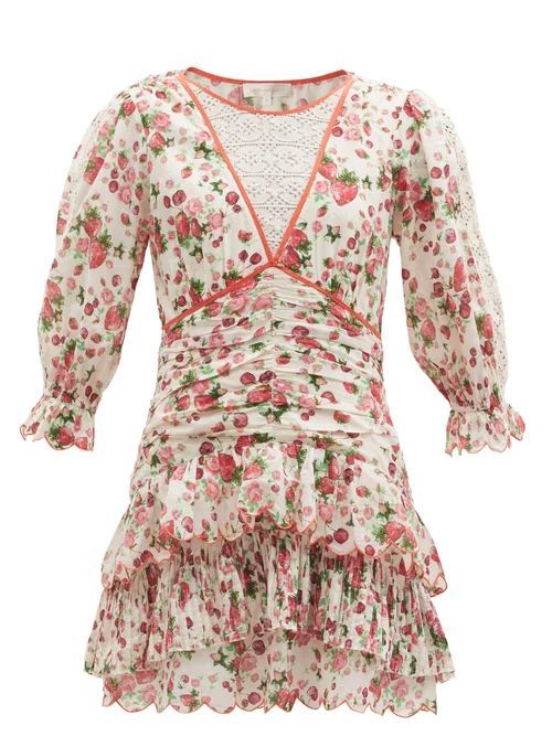 Marquise Rose-print Cotton-poplin Mini Dress - Womens - White Print