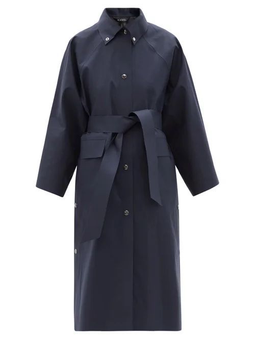 Press-stud Belted Cotton-blend Raincoat - Womens - Navy