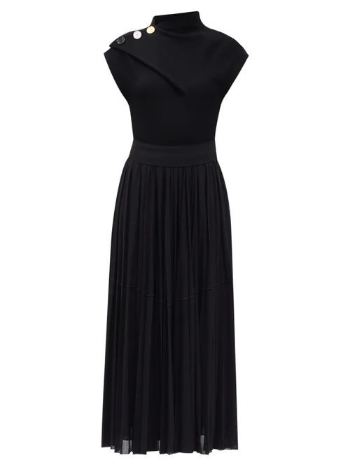 Pleated Knit-panel Jersey Midi Dress - Womens - Black