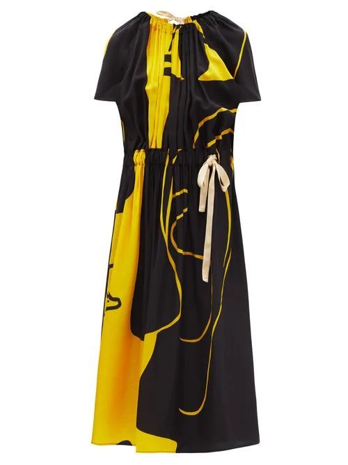 Mccardell Abstract-print Satin Midi Dress - Womens - Yellow Multi