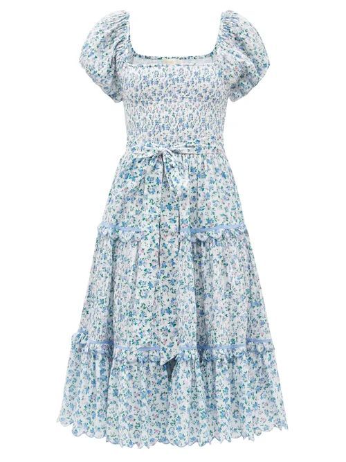 Loveshackfancy - Maisie Square-neck Floral-print Cotton Sun Dress - Womens - Blue Print