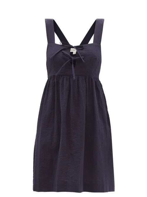Privet Tie-front Cotton-seersucker Mini Dress - Womens - Navy