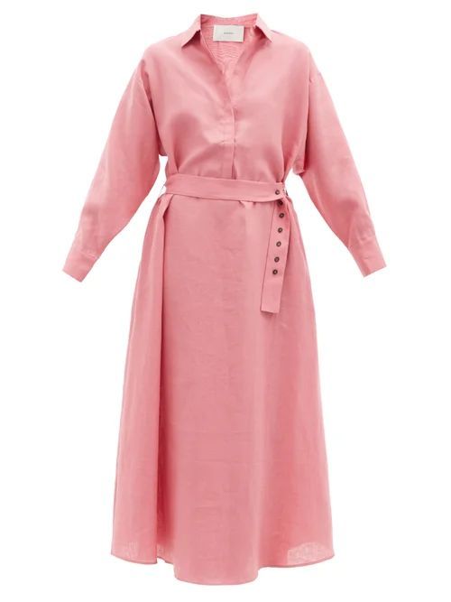Porto Organic-linen Shirt Dress - Womens - Dusty Pink