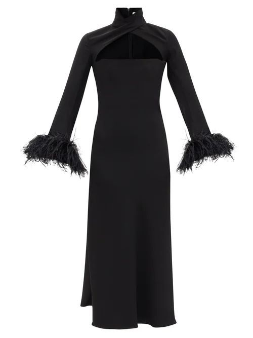 Odessa Cutout Feather-trim Crepe Dress - Womens - Black