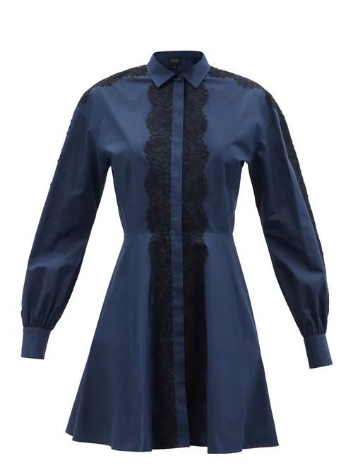 Macramé Lace Cotton-poplin Mini Shirt Dress - Womens - Navy Black