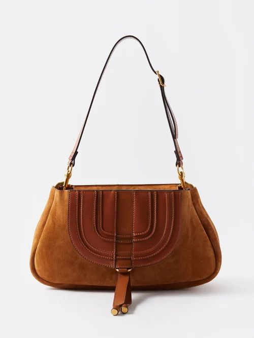 Marcie Suede And Leather Baguette Bag - Womens - Tan