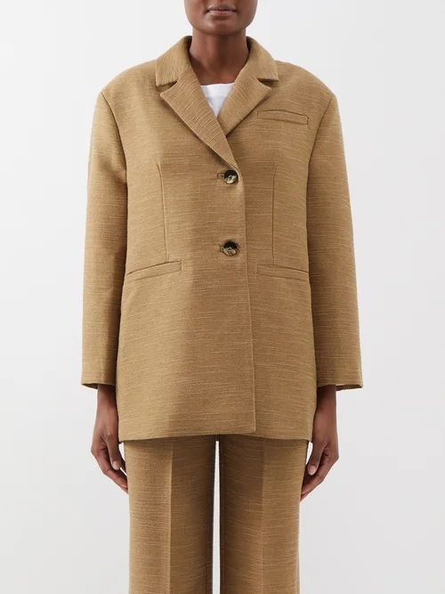 Oversized Recycled-fibre Single-breasted Blazer - Womens - Light Brown