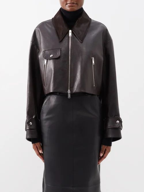 The Flinn Cropped Leather Jacket - Womens - Dark Brown