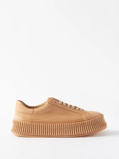 Ribbed-sole Leather Trainers - Womens - Mid Nude