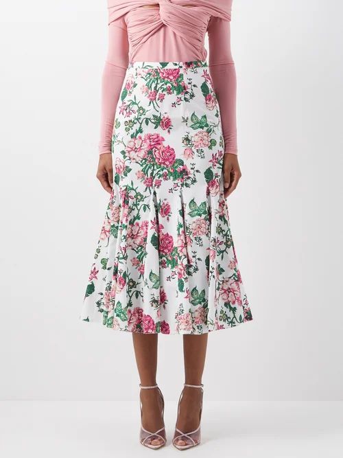 Rhianne Floral-print Cotton-poplin Midi Skirt - Womens - Pink Multi