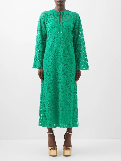 Tie-front Guipure-lace Dress - Womens - Green