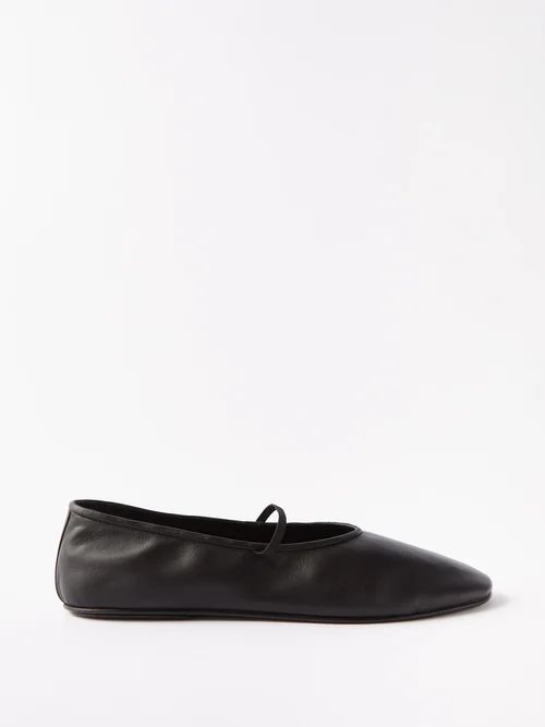 Round-toe Leather Ballet Flats - Womens - Black