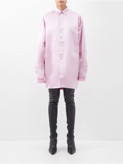 Valentina Oversized Silk-duchesse Satin Shirt - Womens - Light Pink