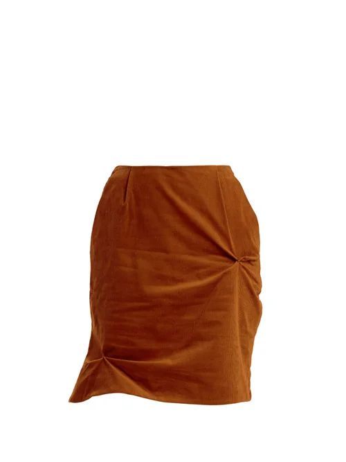 Twist-stitch Cotton-corduroy Mini Skirt - Womens - Brown