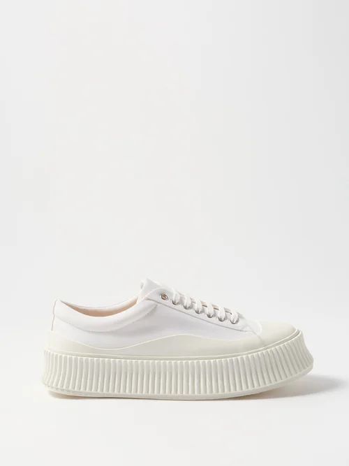 Ridged-outsole Recycled-fibre Canvas Trainers - Womens - White