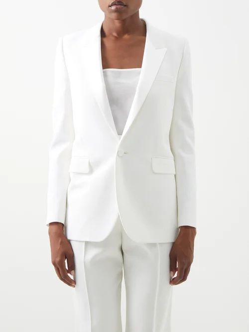 Single-breasted Wool-twill Tuxedo Suit Jacket - Womens - Cream
