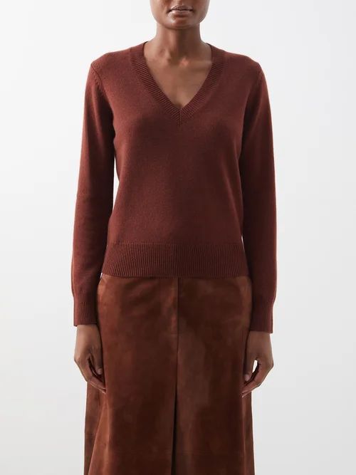 Stirling V-neck Cashmere Sweater - Womens - Burgundy