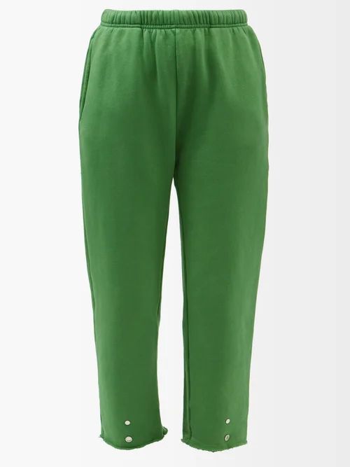 Snap-front Brushed-back Cotton Track Pants - Womens - Green