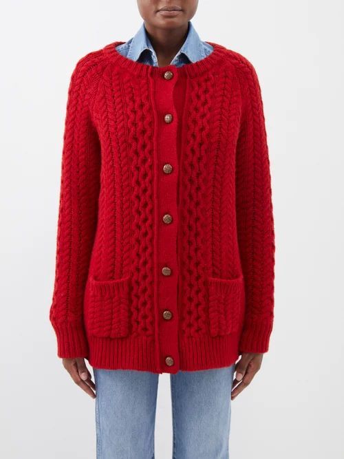 The Heidi Cable-knit Wool Cardigan - Womens - Red
