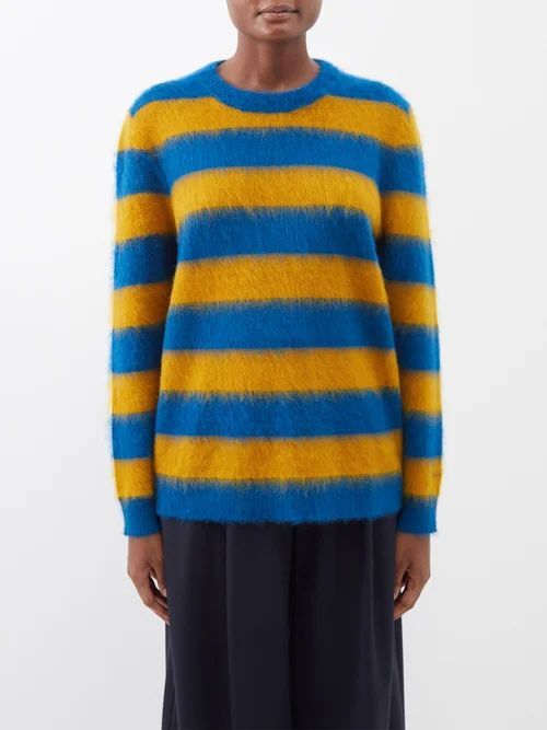 Striped Mohair-blend Sweater - Womens - Blue Yellow